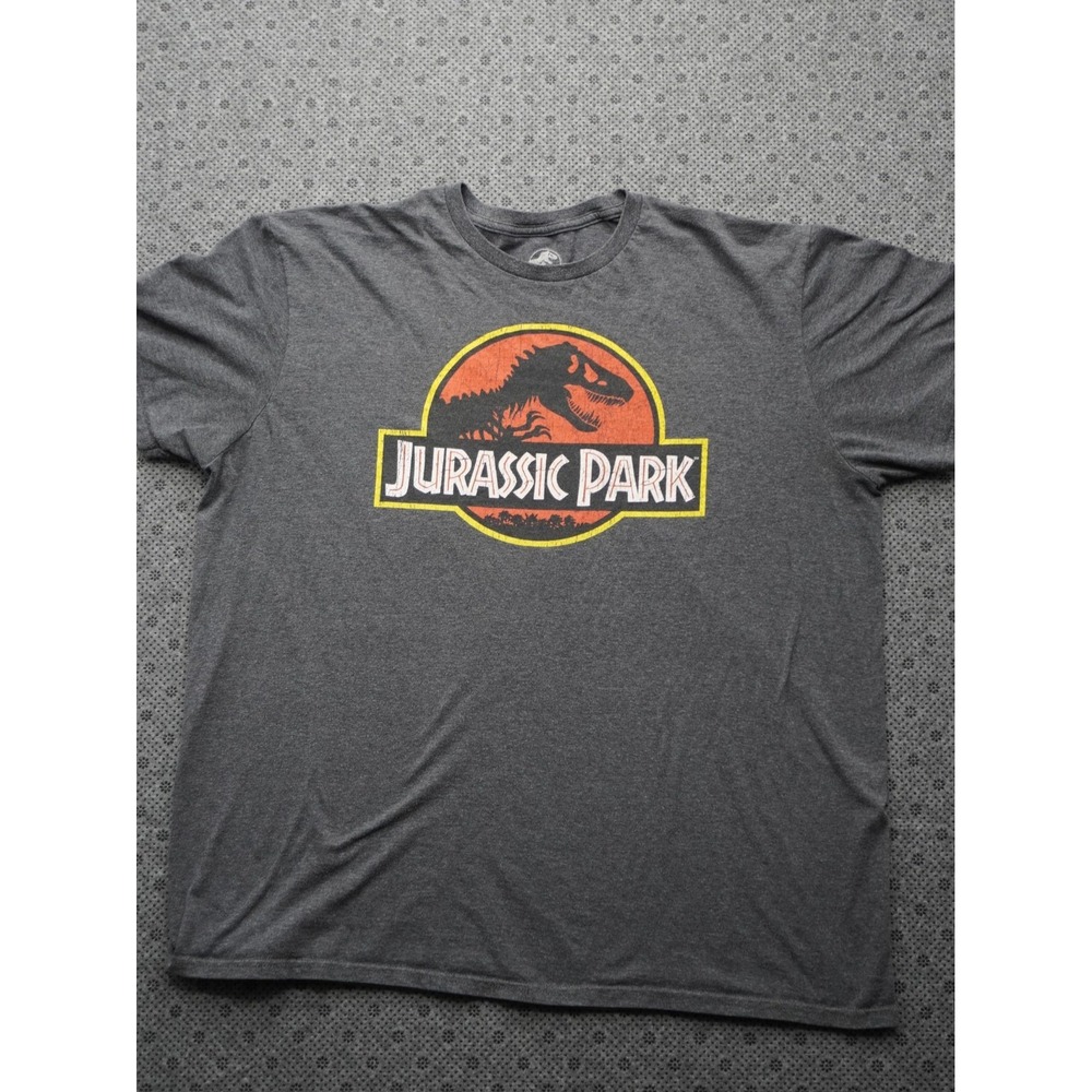 Jurassic Park Classic Logo T-Shirt Gray XL Dinosaur T-Rex Movie Licensed Tee